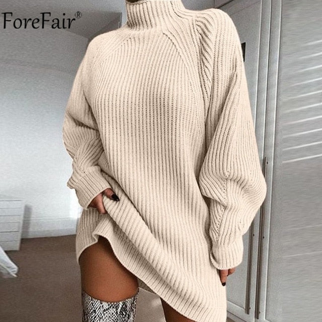 Turtleneck Long Sleeve Loose Tunic Gray Sweater Dress ROAR212.com Turtleneck Long Sleeve Loose Tunic Gray Sweater Dress ROAR212.com